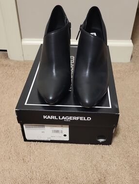 Karl Lagerfeld Black Leather Ankle Booties